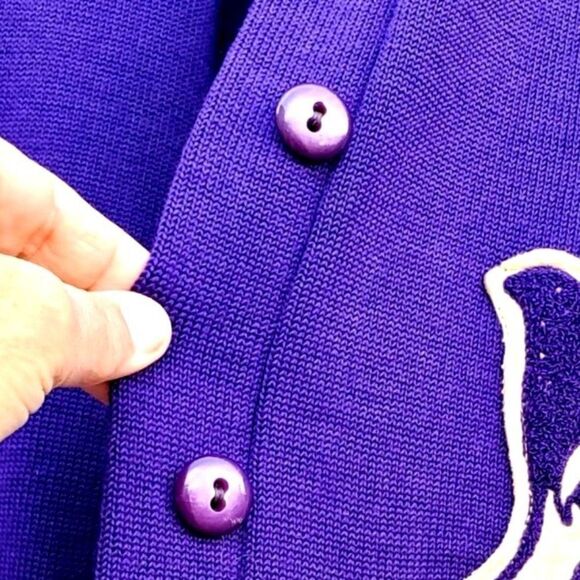 Varsity Jacket Vintage Class Sweater 50s High School Purple Wool S - Picture 9 of 15